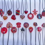 F2 Retro Red Medieval Glass Necklace Hand-Made Necklace Pendant Glass Pendant Design Necklace Colorf