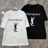 YSL High Version Pure Cotton T-shirt Women's Loose And Versatile European Summer Trendy Brand Round Neck Letter Printed