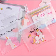 Unicorn Zipper Pencil Case Stationery Transparent Travel Cosmetic Storage Bag File Bag