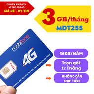 [ MUA 1 LẦN DÙNG CẢ NĂM ] Sim 4G Mobifone MDT255  3Gb 1 tháng - 36Gb DATA TỐC ĐỘ CAO trong 1 năm - B