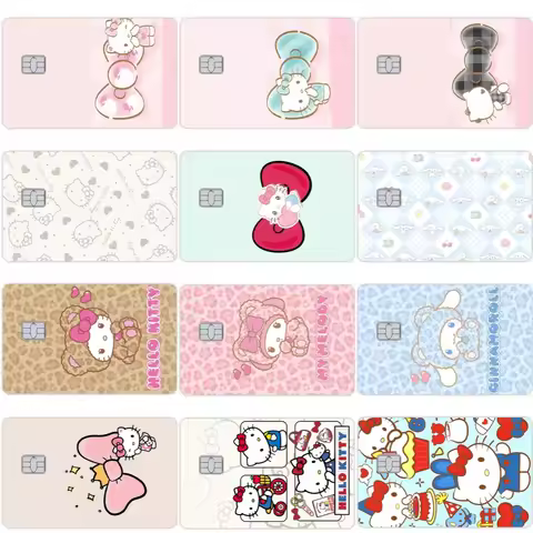 Anime Diy Sanrios Cartoon Hello Kitty Kuromi Cinnamoroll Kawaii Credit Card Skin Stickers VISA Bank 