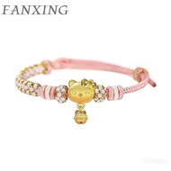 【 FX 】999/24K Gold (1g) Hello Kitty Bell Emas Jewelry KT Cat Handmade pure gold Bracelet