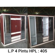 TERBARU Lemari 4 pt HPL 2 sleding 2 engsel Cermin tempel ( kokoh )
