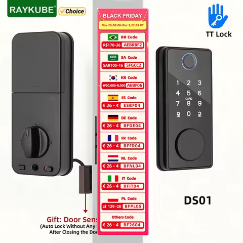 RAYKUBE T3 TT Lock Digital Fingerprint Door Lock Deadbolt Lock with 60/70mm Latch Key/Password/Card/