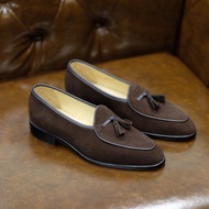 British รองเท้าหนัง Tassel Belgian Loafer Shoes Suede (Brown)