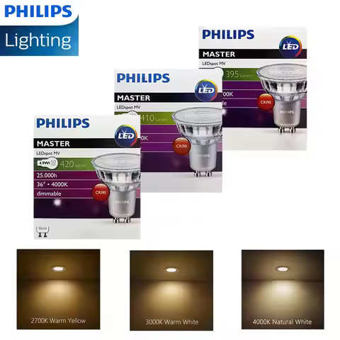 Philips MASTER LEDspot GU10 PAR16 Bulb 4.9W Dimmable 2700K/3000K/4000K Warm White 220-240V Replaces 