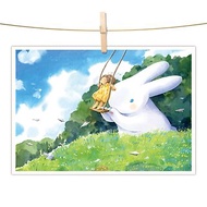 afu水彩插畫明信片- 草原上的藍天白雲