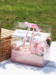 1入組2合1透明花朵蛋糕diy禮盒,適用於水果玫瑰康乃馨花盒情人節花蛋糕禮盒