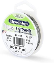 Beadalon 7 Strand Stainless Steel Bead Stringing Wire, 0.020 in / 0.51 mm, Bright, 100 ft / 31 m