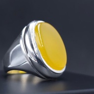 Zard 純黃色Aqeeq純銀戒指 純黃色銀戒指 男款