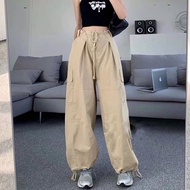 กางเกง คาร์โก้ เกาหลี กางเกงวอร์ม Y2K เนื้อผ้าใส่สบาย พร้อมเชือกเอว และปลายขา เท่มาก งานนำเข้าพร้อมส
