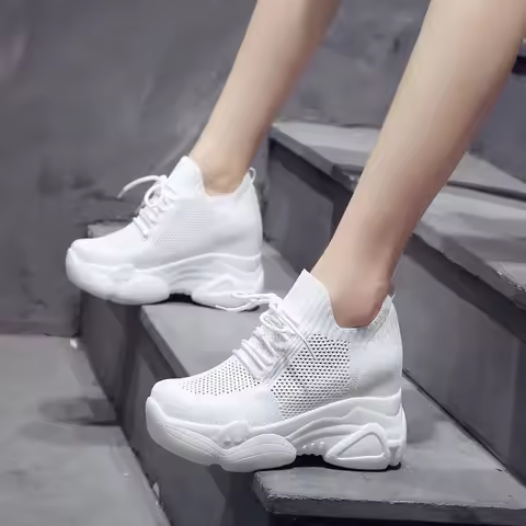 9CM Hidden Heels Platform Sneakers Women Breathable Air Mesh Wedge Sock Shoes Woman 2025 Spring Casu