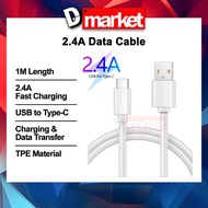 Type-C White Cable 2.4A Fast Charging Cable USB Data Cable 100cm Kabel 1m USB Type-C Cable USB to Ty