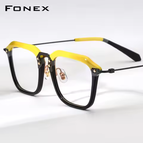 FONEX Acetate Titanium Eyeglasses Frame Women Vintage Brand Design Oversize Big Size Square Men Glas