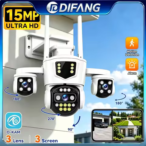 New Arrival WiFi Security Cam Three Screens Auto Tracking 6K Dual Len Waterproof WiFi CCTV Cam 15MP