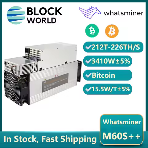 Whatsminer M60S+ 212/214/216/218/220/222/224/226TH/S Bitcoin Miner 15.5W/T MicroBT Bitcoin Mining SH