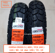 Paket ADV Cross S 110 80 14 dan 130 70 13 Tubeless Semi Trail Dual Purpose Kembang tahu Ban luar Corsa Platinum FREE PENTIL