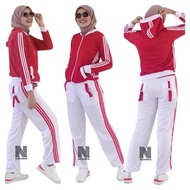 Baju senam aerobic seragam Merah putih zumba/  set Baju olahraga / baju senam muslim aerobik Fitnes