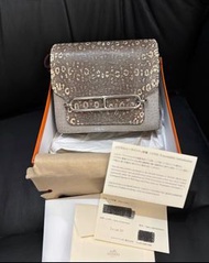有單✨ Hermes roulis19原色蜥蜴拼珍珠灰鱷象皮 银扣 A刻 尘袋 肩带 票 盒子