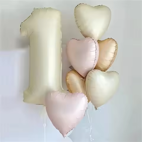 8pcs Cream Color Number Heart Foil Balloons Happy Birthday Party Decorations Kids Girl Boy 1 2 3 4 5