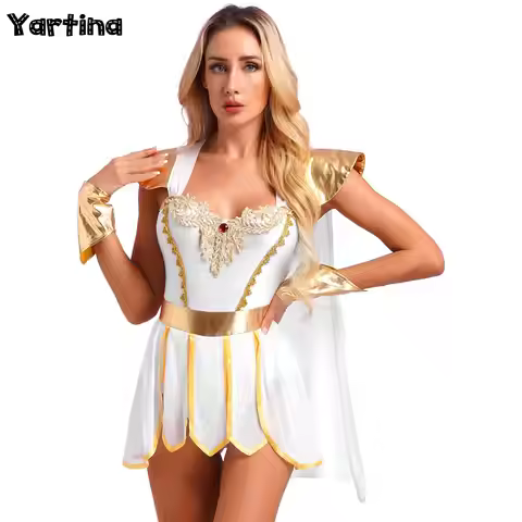 Womens Greek Athena Roman Knight Cosplay Costume Toga Greek Mythology One Shoulder Toga Robe Princes