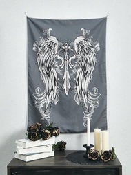 ROMWE Goth 1入組翅膀和十字架圖案編織織物掛毯海報掛飾適用於臥室審美的