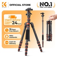 K&F CONCEPT A225C0+BH-25L Lightweight Carbon Fibre Tripod -Detachable into Monopod, Reversible Fold
