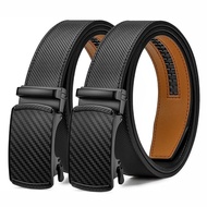 [Can be trimmed]  Mens Belt Leather Ratchet Easy Release Belt For Men Belt Dress and Casual with Adj