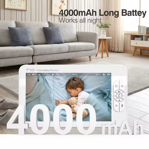 Babystar 7" HD Split Screen Video Baby Monitor No WiFi, Baby Camera Monitor, Hack Proof, Remote Zoom