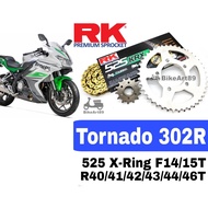 RK Sprocket Set Benelli Tornado 302R RK525 KRX X-Ring Rivet Black / Gold Chain Rantai Hitam Emas XRi
