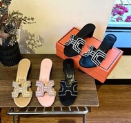 💜 Hermès slippers 愛馬仕 水鑽H拖鞋粗跟