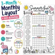 Family Summer Fun Poster. 60+ activities over 3 months (June, July, August). Great summer break wall