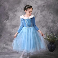 Elsa Frozen Long Sleeve Blue White Baby Dress Princess Gown For Kids Halloween Cosplay Costume Christmas Outfits Girls Set