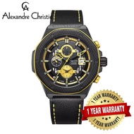 [Official Warranty] Alexandre Christie 6600MCLIPBAYL Men's Black Dial Leather Strap Watch
