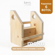 KIMI LIVING - MOKU Aesthetic Wooden Spice Rack for 6 2-tier bottles with handle / Aesthetic Wooden S