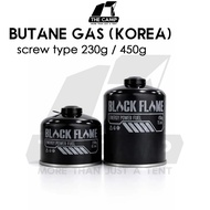 Black Flame Butane Gas Cartridge 230g or 450g Screw Type (Made in Korea) Outdoor Camping Hiking EN41