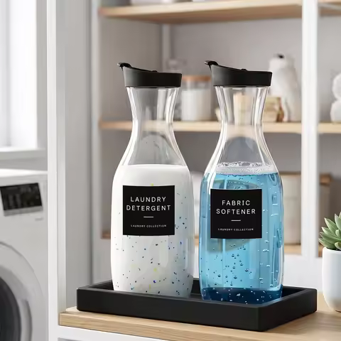 2 Pack Laundry Detergent Empty Dispenser Bottles Laundry Soap Dispenser with Silicone Tray Detergent