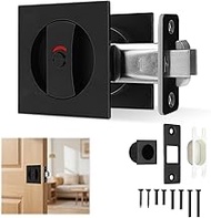 Pocket Door Lock, Zinc Alloy Privacy Lock with Indicator Lights and Emergency Unlock, Black Pocket D