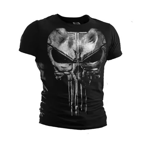 2026 New Marvel Men's T-Shirt Punisher Shirt Superhero Workout Clothing Oversized Breathable Quick D