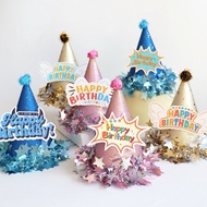 Glitter birthday hat with star string border, happy birthday hat