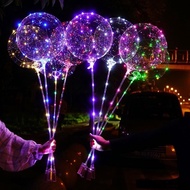 BOBO BALLON SET WITH LED 18 CM LAMP BIRTHDAY PARTY BELON TRANSPARENT JERNIH LAMPU STICK BATANG