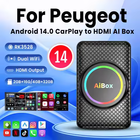 Android 14 Carplay HDMI Ai Box Wireless Android Auto Carplay RK3528 Built in split screen For Peugeo
