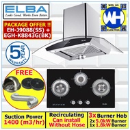 (Elba Authorised Dealer) ELBA Hood and Hob EH-J9088(SS) + EGH-K8843G(BK) Kitchen Chimney Hood with 1400m3/Hr Suction Power and 3 Burner Tempered Glass Built in Hob / Gas Stoves / Glass Stove (EH-J9088 + EGH-K8843G)