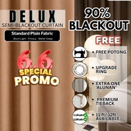 KKM Curtain DELUX 90% Blackout Plain Hook Langsir Serena Siap Jahit 11 Kaki Soft Fabric Custom Texti