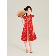 MERAH Cheongsam Dress Chinese New Year/ for girls in red, ages 2-9 years.