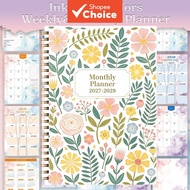Aesthetic Spiral Calendar 2027 Planner | 2027-2028 Floral Daily Diary | Twin-Wire Agenda Notebook | 