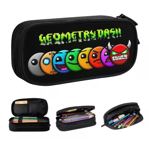 Custom Cute Cartoon Geometry Dash Video Game Pencil Case for Girls Boys Big Capacity Pencil Bag Scho