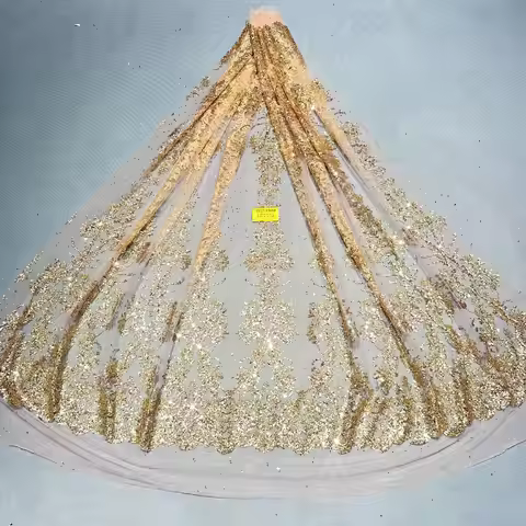 1Yard Gold Silver Spray Gold Floral Pattern Wedding Dress Fabric Mesh Easy drop Glliter Sequins
