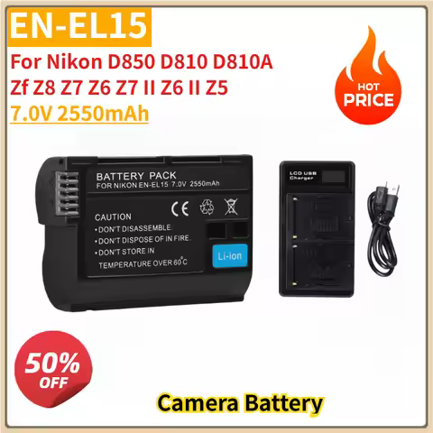 New Replacement Camera Battery EN-EL15C EN-EL15 7.0V 2550mAh with charger for Nikon D850 D810 D810A 