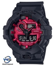 Casio G Shock GA-700AR-1A  Black Plastic Band Red Face Background Men's Watch